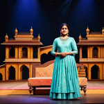 **

"A professional Hindi theater actress in modest traditional attire, performing on a stage with a detailed backdrop depicting a classic Indian play, fully clothed, appropriate content, safe for work, perfect anatomy, natural proportions, dramatic lighting, professional stage photography, family-friendly."

**