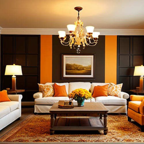 Home 17 **
"A cozy living room illuminated with warm, inviting yellow and orange lights, creating a relaxing atmosphere. Includes a chandelier, table lamps, and floor lamps. Fully clothed, family-friendly, safe for work, perfect anatomy, natural proportions, professional photography, appropriate content, modest decor, high quality."
**