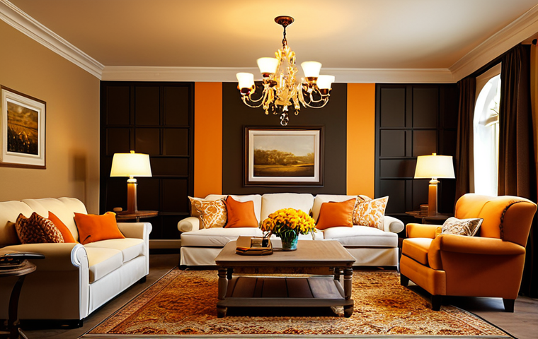 **

"A cozy living room illuminated with warm, inviting yellow and orange lights, creating a relaxing atmosphere. Includes a chandelier, table lamps, and floor lamps. Fully clothed, family-friendly, safe for work, perfect anatomy, natural proportions, professional photography, appropriate content, modest decor, high quality."

**