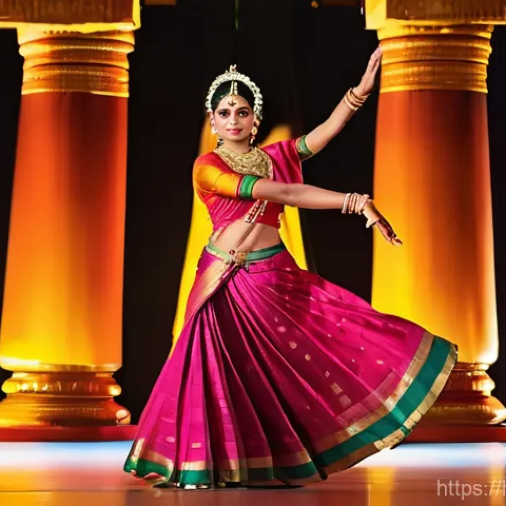 공연예술과 기술 융합 - **Prompt 1: Dynamic Bharatanatyam with Digital Projections**
    A graceful female Bharatanatyam dan...