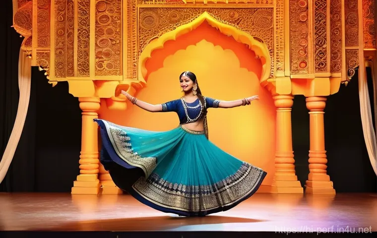 공연예술과 메타버스 - **Prompt:** A graceful Indian classical Kathak dancer, dressed in a beautifully modest and tradition...