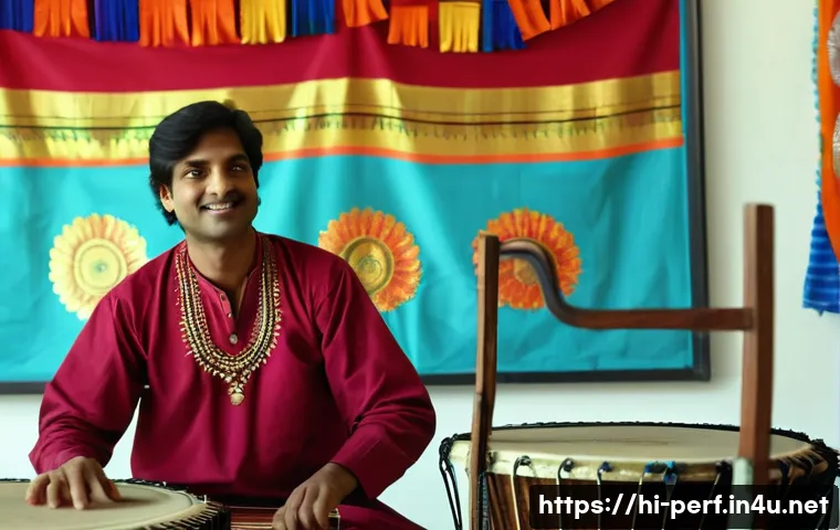 공연예술의 법적 보호 - A vibrant scene inside an Indian performing arts academy classroom where young artists of diverse ba...
