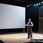 Home 20 브레히트 연극 기법 - A contemporary theatrical stage scene inspired by Brecht’s epic theatre, featuring minimalist stage ...